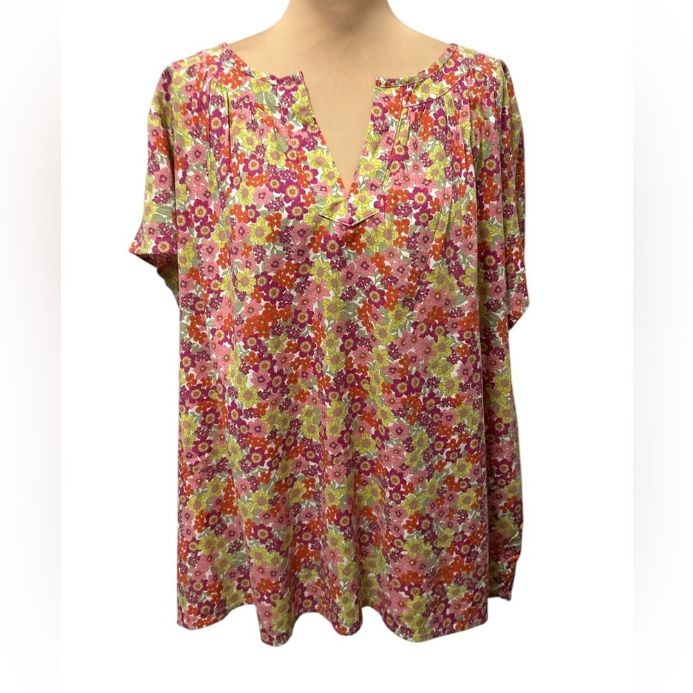 St. John's Bay Sz 3X Ditzy Floral Top Short Sleeve Comfy Garden Cottagecorp Boho